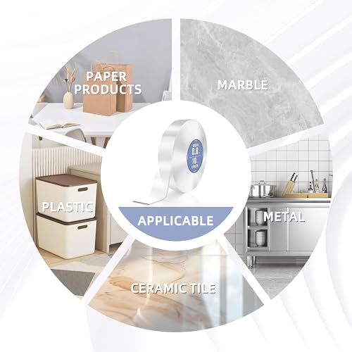 Double Sided Tape Heavy Duty, Clear Nano Tape, 0.8'' x 120'' Two Sided Mounting Adhesive for Walls Posters Carpet, Removable Space Gel Strip, 1/24" Thick