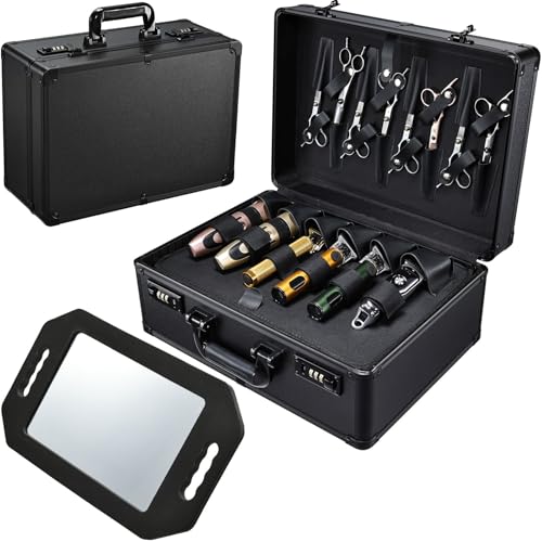 Barber Accessories Case, Profesional Barbers Briefcase Tool Case, Barber Cases for Clippers and Supplies, Hair Scissors Clippers Trimmer Organizer, Barbers Suitcase with Code Lock (Matte Black) - color: Matte Black