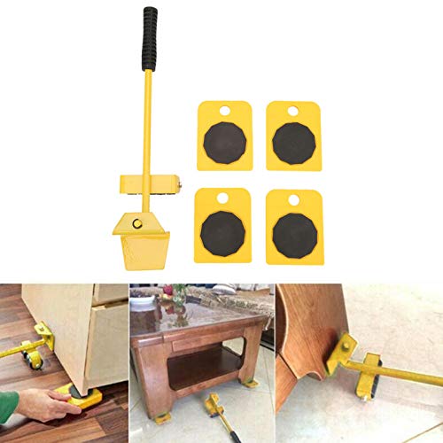KUIDAMOS Furniture Mover Set, 150KG Capacity Transport Moving Plate, Smooth Scroll Wheel, Rectangular, Yellow, Plastic