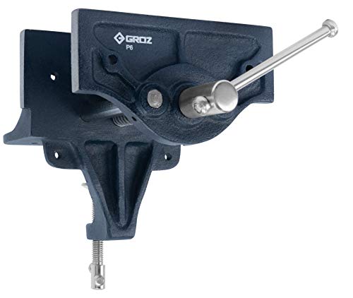 Groz Portable Woodworking Vise, 6-Inch, Clamp on or Bolt to Bench, Cast Iron with "Toe-in" Feature (39006) - size: 6-inch