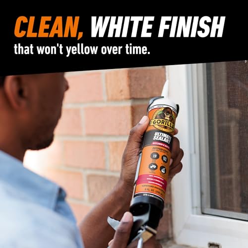 Gorilla Ultimate Sealant Kitchen & Bath Caulk, Paintable & Waterproof, 9 oz Cartridge, White