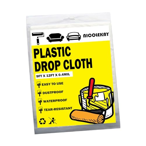 1 Pack 12 x 9 ft Painter’s Plastic Drop Cloth Painting Sheet-Light & Durable Dust Cover-Plastic Sheeting-Paint Drop Cloth-Floor Protector - color: Yellow, size: 1PCS