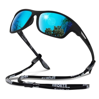 suoso Polarized Sports Sunglasses for Men: UV400 Protection Glasses Wrap Around Goggles for Driving Fishing - color: B13-black Blue