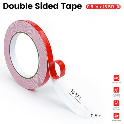 MOJOTORY Double Sided Foam Tape, Super Strong Holds Firmly, Shock Absorption, Easy Peel Red Liner, No Residue Mounting Tape for Lightweight DIY, Pictures & Home Decor (0.5 in x 16.5 Ft) - size: 0.5In x 16.5Ft
