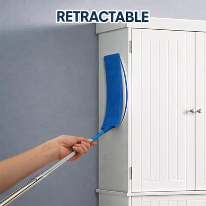 Retractable Gap Dust Cleaner with Extension Pole 30'' to 100'', Cleaning Tools with 3 Microfiber Dusting Cloths, Extendable Long Handle Duster for Cleaning Under Refrigerator Furniture Appliance Blue - color: Blue