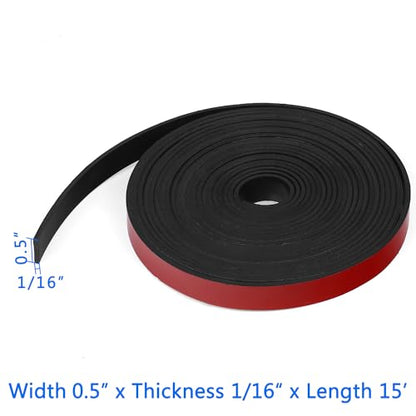 WochiTV Adhesive Solid Rubber Strips, 1/2" Wide x 1/16" Thick x 180" Long Self Stick Black Neoprene Rubber Rolls Perfect for DIY Insulation Cushion Gasket, Sealing, Liner, Weather Striping - size: 0.5" W X 180" L, style: 1/16" Thick Adhesive