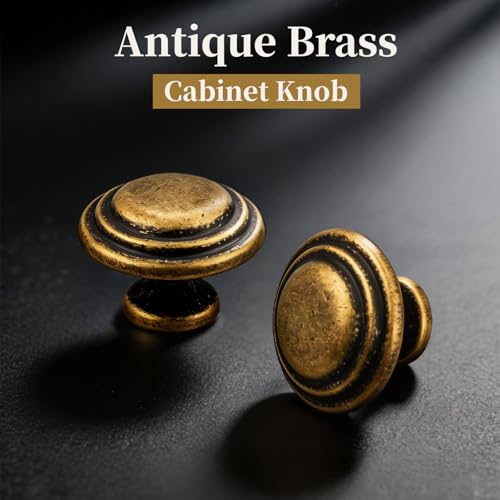Gobrico 5 Pack 1-3/8 Inch Round Cabinet Knobs Antique Brass Top Ring Handles Bifold Kitchen Wardrobe Drawer Pulls - color: Antique Brass