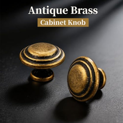 Gobrico 5 Pack 1-3/8 Inch Round Cabinet Knobs Antique Brass Top Ring Handles Bifold Kitchen Wardrobe Drawer Pulls - color: Antique Brass