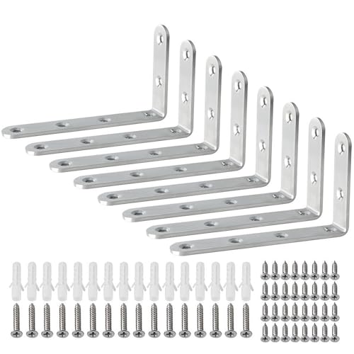 Alise 8 Pack Floating Shelf Brackets,Brushed Nickel Heavy Duty L Bracket Corner Brace,Stainless Steel Corner Bracket,Joint Angle Brackets for Hanging Support,Shelves Support DIY (5 x 3 Inch) - color: Brushed Nickel, size: (8P) 5x3x0.72 inch