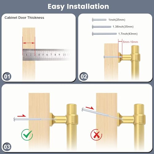 5Pack Hole Centers 2.5inch(64mm) Brushed Brass Cabinet Handles T Shaped Kitchen Cabinet Pulls Hardware Pull Handle for Cabinets Dressers 4inch Total Length - color: Brushed Brass, size: Hole Centers: 2.5inch