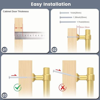 5Pack Hole Centers 2.5inch(64mm) Brushed Brass Cabinet Handles T Shaped Kitchen Cabinet Pulls Hardware Pull Handle for Cabinets Dressers 4inch Total Length - color: Brushed Brass, size: Hole Centers: 2.5inch