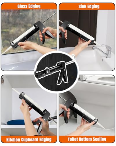 Holothurian Caulking Gun, Caulk Gun No Drip,Sealant Finishing Tool Grout Scraper for Kitchen Bathroom Window Sink Joint, 1/10 Gallon Cartridge, 10:1 Thrust Ratio, Black - color: Black