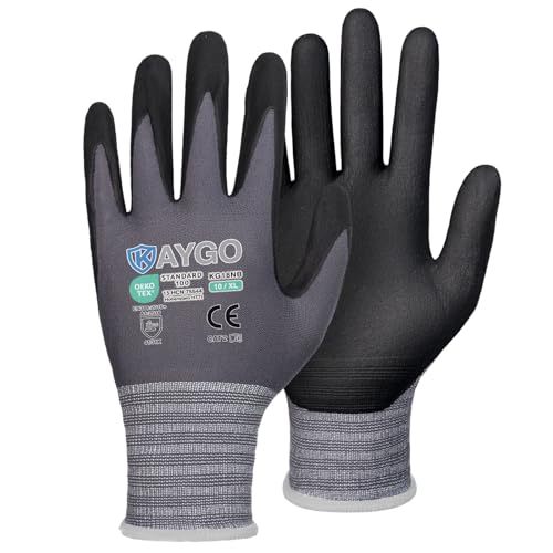 KAYGO Safety Work Gloves MicroFoam Nitrile Coated, 3 Pairs KG18NB,Seamless Knit Nylon Glove for Men and Women, Ideal for Automotive,Warehouse,Construction (X-Large,Gray) - color: Gray, size: X-Large