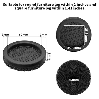 YSD Non Slip Furniture Caster Cups, 12 PCS 50 MM Anti-Sliding Furniture Pads Bed Couch Stopper Floor Protectors with Grip - Black Round Furniture Coasters - size: 50MM