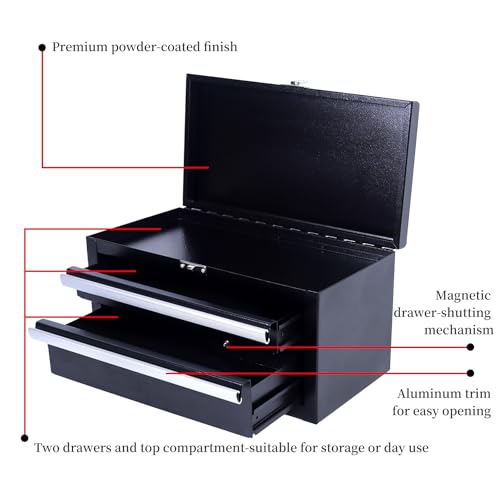 SUMERUZ Mini Tool Box with Drawers - Small Metal Tool Box, Micro Top Tool Chest for Tools Storage,Multi-Purpose Portable Storage Case Organizer (Black01)