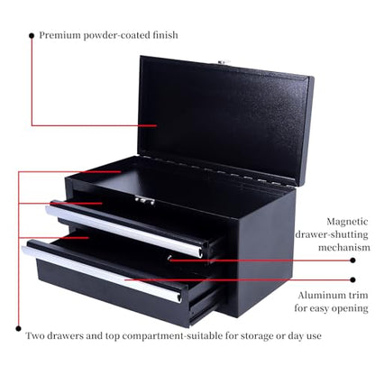 SUMERUZ Mini Tool Box with Drawers - Small Metal Tool Box, Micro Top Tool Chest for Tools Storage,Multi-Purpose Portable Storage Case Organizer (Black01)