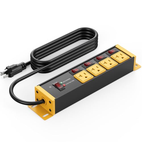 CCCEI Heavy Duty Surge Protector Power Strip 20 Amp Individual Switches. 15FT 12 Gauge Extension Cord with Multiple Outlets. Kitchen, Garage, Shop, Industrial Wall Mount Electric Extender, Yellow. - color: Yellow, size: 15ft