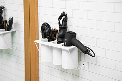 JackCubeDesign Wall Mount Hair Dryer Holder Hair Styling Product Care Tool Organizer Bath Supplies Accessories Tray Stand Storage Bathroom Steel (White) MK470A - color: White