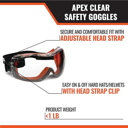 Malta Dynamics APEX Safety Goggles - ANSI Z87 Fog Resistant Safety Goggles for Construction, Anti Scratch Protective Eyewear - color: Clear, size: 1 Pack