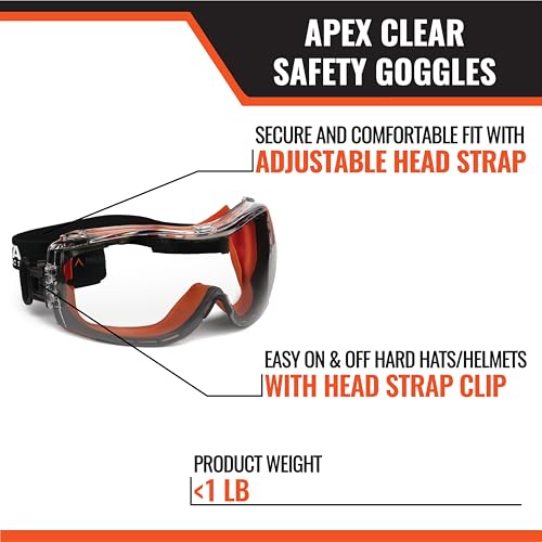 Malta Dynamics APEX Safety Goggles - ANSI Z87 Fog Resistant Safety Goggles for Construction, Anti Scratch Protective Eyewear - color: Clear, size: 12 Pack