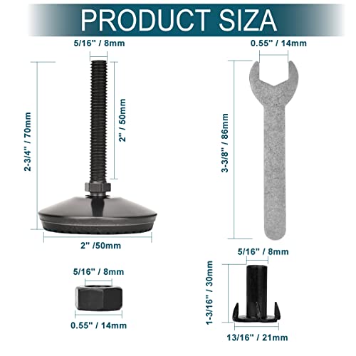 8 Set M8 Leveling Feet with 4-Pronged T Nut, Adjustable Leg Levelers Heavy Duty Furniture Levelers, M8 Furniture Legs with 2" Thread Length for Cabinet Sofa Table Chair Raiser, Black - color: Black, size: M8 x 50mm