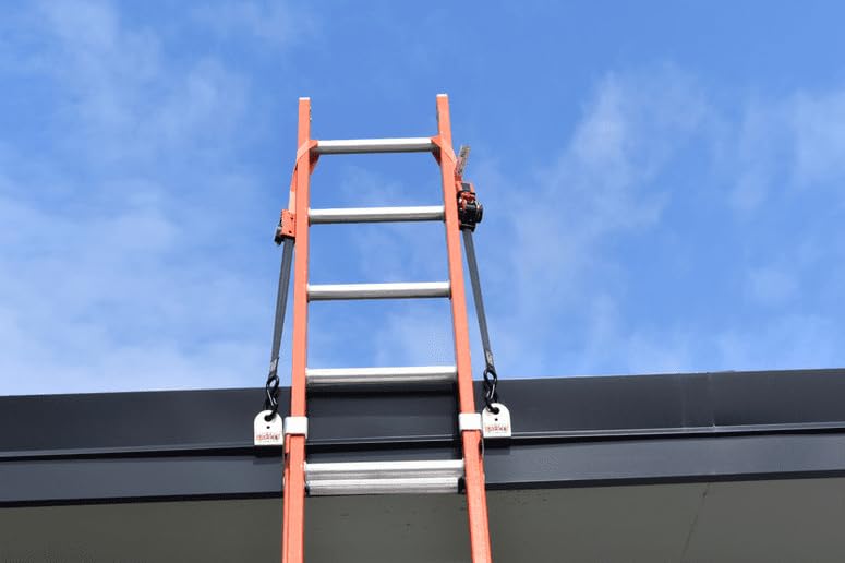 Life Grab Ladder Stabilizer - 2-Pack Adjustable Ratchet Strap System, Universal Fit Ladder Security Accessory, Robust Hook Attachments for Roof & Tree Work, Enhanced Stability & Safety, Easy Install