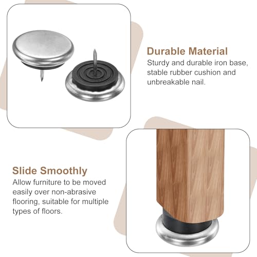 uxcell 8 Pcs Nail-on Furniture Sliders, 1-19/32"(40mm) Iron Round Furniture Pads Hardwood Floor Protectors for Chair, Table, Desk, Cabinet Leg Feet Non Slip Glides, Silver