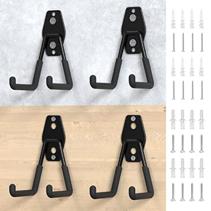 HUHOLE Heavy Duty Garage Storage Hooks (4-Pack) for Bikes & Ladders - 80lbs Capacity Wall Mount Organizer with Anti-Slip Coating & Multi-Wall Anchors - style: Garage Hook 4 PC