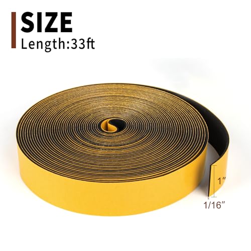 Yotache Neoprene Rubber Foam Tape 1 Inch Wide x 1/16 Inch Thick (New Adhesive Craft), High Density Close Cell Foam Strips Gasket for Door Insulation, 33 Ft Length - size: 1"x1/16"x33 FT