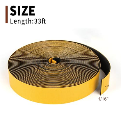 Yotache Neoprene Rubber Foam Tape 1 Inch Wide x 1/16 Inch Thick (New Adhesive Craft), High Density Close Cell Foam Strips Gasket for Door Insulation, 33 Ft Length - size: 1"x1/16"x33 FT