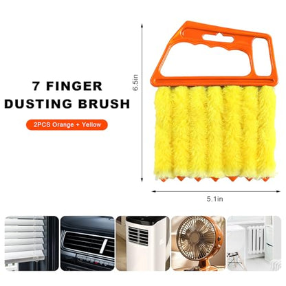 2 PCS Blind Cleaner Duster Tool, 7 Finger Handheld Duster Window Shutters Dusting Cleaner Brush, Washable Mini Blinds Dust Cleaning Tools for Car Air Conditioner Vent (Orange+Yellow) - color: Orange+yellow