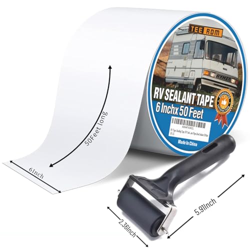 RV Roof Tape White,6 Inch X 50 Feet RV Sealant Tape with Rubber Roller,Camper Roofing Repair Sealant Tape, Waterproof Leak Tape for RV Repair,UV Resistant, Weatherproof, for Boat Sealing, Camper - size: 6 Inch X 50 Feet (Tape with Rubber Roller)