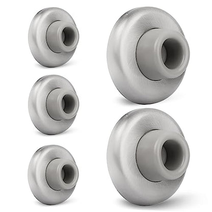 5 Pack Concave Wall Door Bumper Stop Brushed Satin Nickel – 2-1/2” Outside Diameter Stainless Steel Cover with 1-1/8” Gray Rubber Bumper – Easy to Install with Screw - color: Concave-Satin Nickel, size: 5 Pack