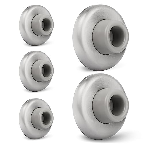 5 Pack Concave Wall Door Bumper Stop Brushed Satin Nickel – 2-1/2” Outside Diameter Stainless Steel Cover with 1-1/8” Gray Rubber Bumper – Easy to Install with Screw - color: Concave-Satin Nickel, size: 5 Pack