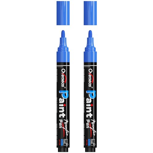 Overseas Blue Paint Pens Paint Markers - Permanent Acrylic Markers 2 Pack, Water Based, Quick Dry, Waterproof Marker Pen for Rock, Wood, Plastic, Metal, Canvas, Glass, Fabric, Mugs. Medium Tip - color: Blue