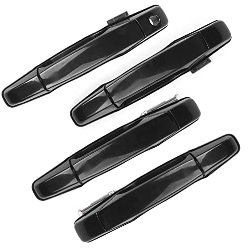Exterior Black Outside Door Handle 4PCS Front Rear Driver & Passenger fits 2007-2014 Cadillac Escalade Chevy Avalanche Silverado Suburban GMC Sierra Yukon # 20828258 22738721 25960525 22738722 - color: Black