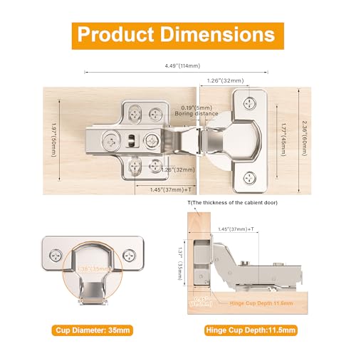 20pcs Inset Cabinet Hinge Frameless Concealed Door Hinges European Soft Closing Four-Hole Mounting Plate Hinges Nickel Plated Finish - color: Inset, size: 10 Pairs