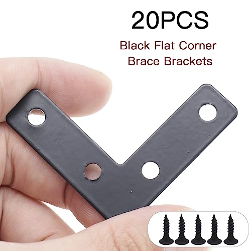 20pcs 2 x 2 Inch Black L Flat Shape Braces Corner Bracket, 50x50 mm Decorative Corner Brackets Mending Plate, Cold Rolled Steel 90 Dgree Angle Bracket for Wood Furniture Fixing - size: Black 50x50 mm