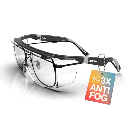 DEX FIT Safety Glasses Over Eyeglasses SG210N - Anti-Fog & Scratch Resistant Z87.1 Certified, Adjustable Temples, Side Shields, UV Protection, Clear Lens PPE for Men & Women; Black & Gray, 1 PC - color: Black/Gray - Clear, size: 1 PC