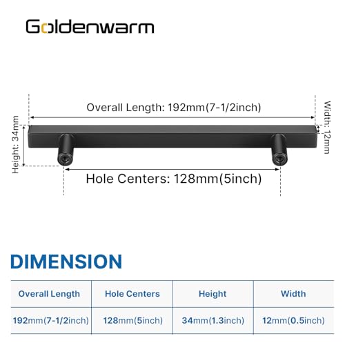 Goldenwarm 25 Pack Black Cabinet Handles 5"(128mm) Matte Black Cabinet Pulls T Bar Drawer Pulls for Kitchen Cupboard & Drawer Hardware - color: Black, size: 5 Inch Hole Center