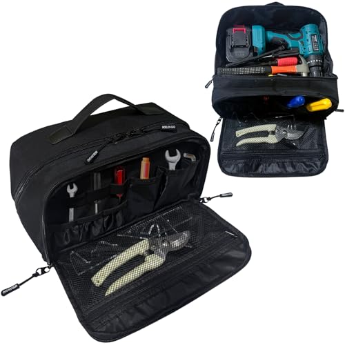 Tool Storage Bag,Portable Hand Tool Storage Organizer for Men, Tactical Range Bag with Anti-friction Bottom, Toolbag Organizer Multi-purpose Work Tote for Repairman, Carpenters, Handyman (Black)