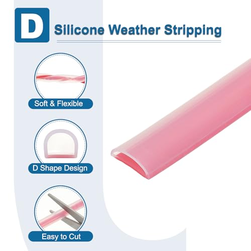 PATIKIL Silicone Weather Stripping Door Seal, 9.8 ft D Shape Weather Stripping Self Adhesive Door Seal Strip for Door Frame, Window Sealing, Large Gap, 19/32" Wx5/128 Tx1/5 H, Clear/Red - size: 9.8 ft Long, 19/32"Wx5/128"Tx1/5"H