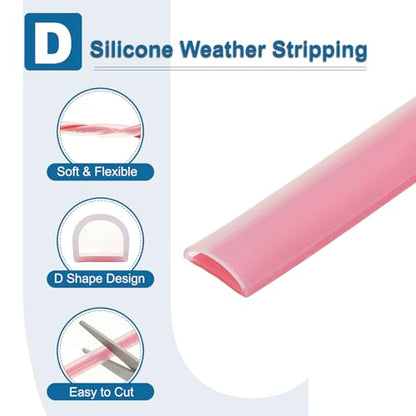PATIKIL Silicone Weather Stripping Door Seal, 9.8 ft D Shape Weather Stripping Self Adhesive Door Seal Strip for Door Frame, Window Sealing, Large Gap, 19/32" Wx5/128 Tx1/5 H, Clear/Red - size: 9.8 ft Long, 19/32"Wx5/128"Tx1/5"H