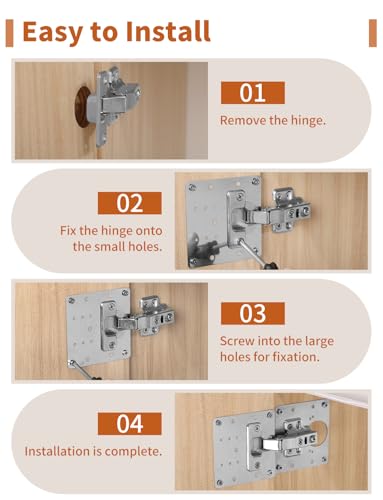 12PCS Upgraded Cabinet Hinge Repair Plate Kit: FOGZUVR Durable Door Hinge Mounting Plate Stainless Steel, Large Cabinet Fix Board with Screws for Kitchen Cabinet, Cupboard Doors and Furniture