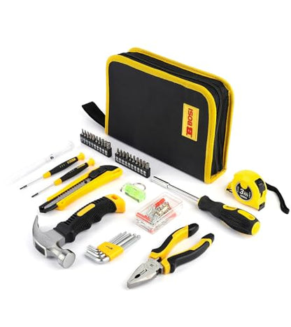 158 Piece Tool Set with Easy Carrying Round Pouch, Hand Tool Set - Durable, Long Lasting Chrome Finish Tools - Household Tool Kit Perfect for DIY, Home Maintenance (158 Piece) - style: 158 Piece