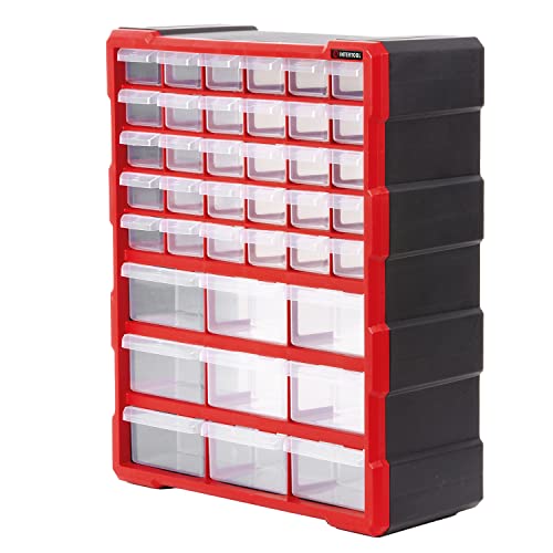 INTERTOOL Small Parts Organizer for Hardware & Screws | 39 Removable Bins with Dividers | Wall Mount or Desktop Craft & Lego Storage Cabinet | 19” x 15” x 7” BX08-4013 - style: 39 Drawers
