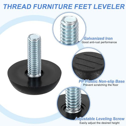 uxcell 24Pcs M6 Thread Furniture Feet Levelers, 23x18mm Adjustable Leveling Table Feet, Screw on Furniture Glide Leveling for Chair Stool Legs, Black - color: Black, size: M6 x 23 x 18mm