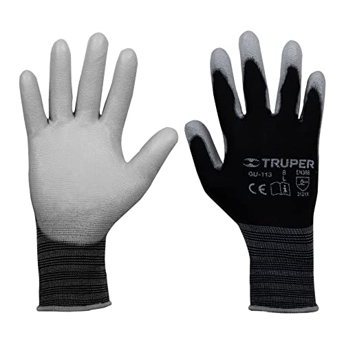 TRUPER GUX-MEC-L Polyurethane Coated Nylon Gloves, Knitted Cuff. Size L