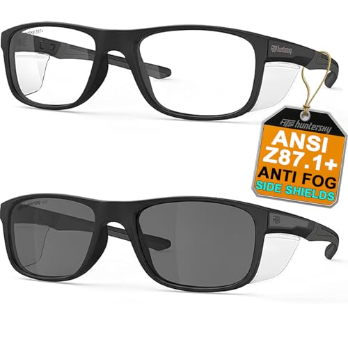HTS HUNTERSKY TR90NZZ Safety Glasses with Side Shield Small Size Women Men ANSI Z87 Anti Fog Scratch Resistant Lab Pickleball - color: Clear/Smoke 2 Pack