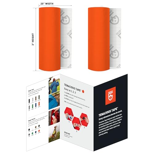 GEAR AID Tenacious Tape 3” x 20” Micro-Ripstop Fabric Gear Repair Tape, Fix Holes and Rips in Puffy Jackets, Rain Gear, Tents, Sleeping Bags and Outdoor Equipment, Orange, 2 Rolls - color: Orange, style: 3" × 20" (2 Rolls)